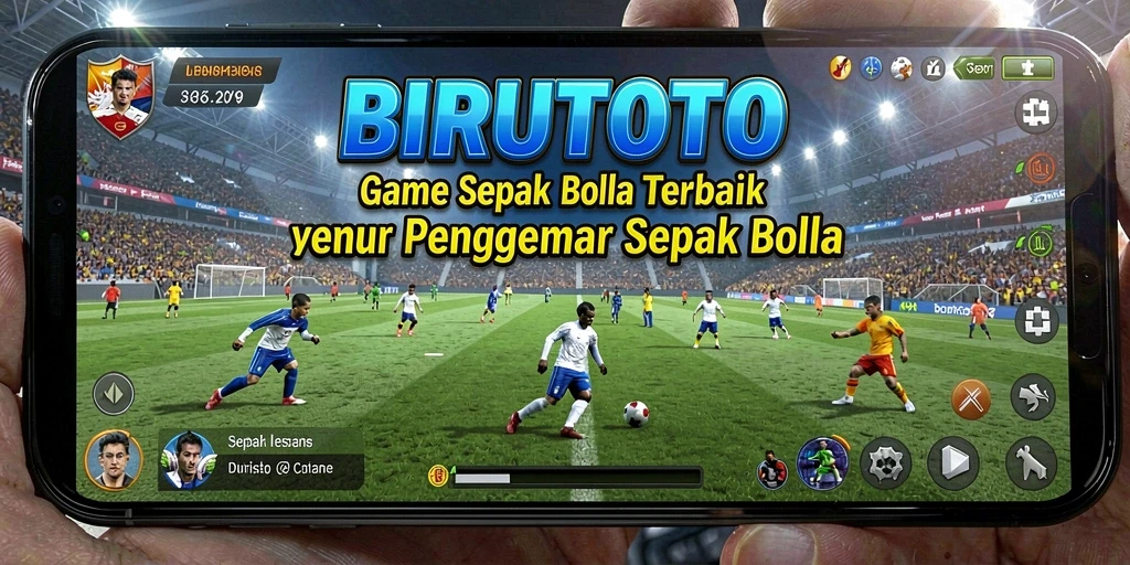 Screenshot gameplay BIRUTOTO menampilkan pertandingan sepak bola yang intens.