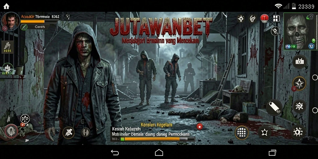 Tampilan gameplay mengerikan JUTAWANBET dengan monster yang menyeramkan.