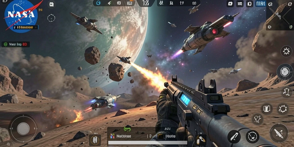 Screenshot gameplay NASA4D menampilkan aksi seru di luar angkasa.