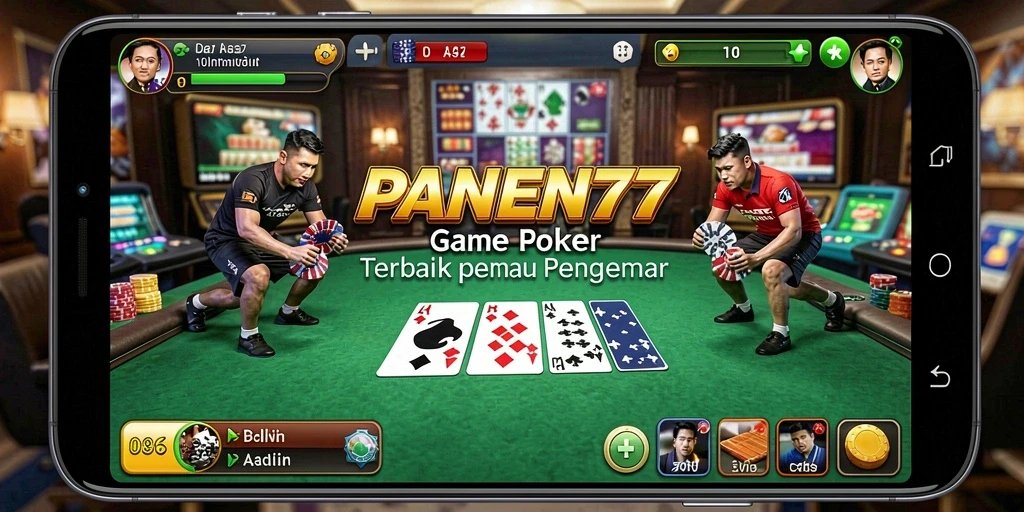 Screenshot gameplay <strong>PANEN77</strong> menampilkan suasana meja poker yang seru.