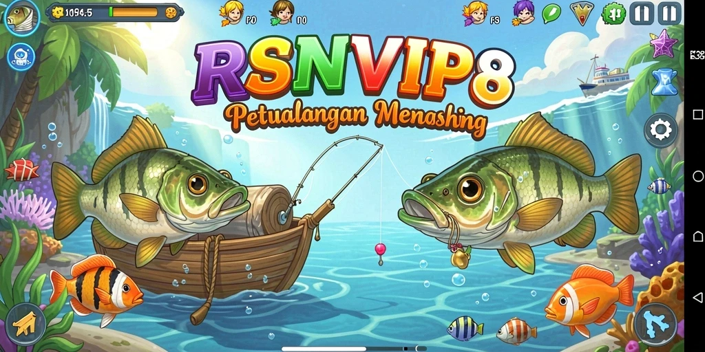 Screenshot gameplay RSNVIP8 yang menampilkan suasana memancing yang menawan.