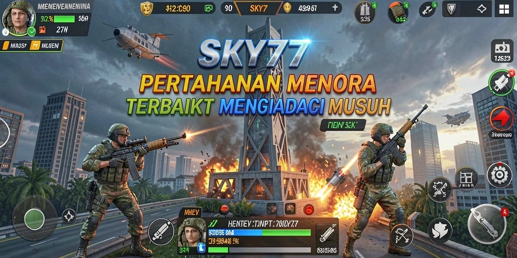 Tampilan gameplay SKY77 yang menegangkan dalam pertahanan menara.
